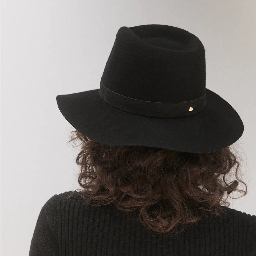 Janessa‎ Leone Wool Fedora Hat Black Packable Size Medium New